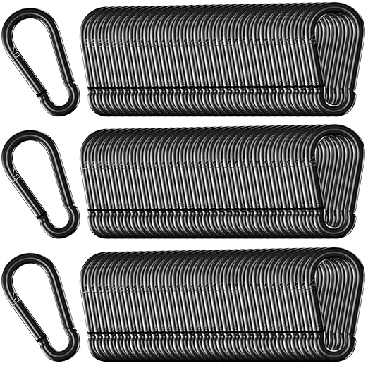 200 Pack M5 Carabiners, 3/16Inch Galvanized Steel Black Quick Link Small Carabiner Clips, 2'' Spring Carabiner Link Buckle for Fishing Camping Hammock Dog Leashes-220LBS Holding Capacity