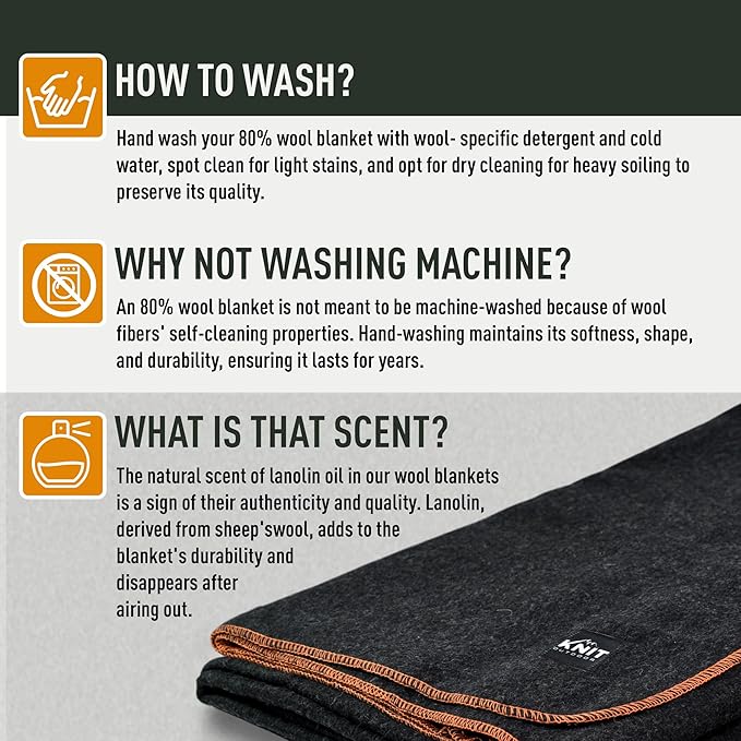 Large Military Wool Blanket - Warm & Thick Emergency Survival Blanket Great for Camping, Outdoors, Sports Events, Picnics, 4.5 lbs, 64" x 88" (Charcoal)