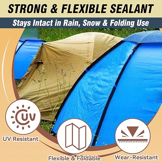 Tent Repair Glue Seam Sealer, Waterproof Flexible Tent Repair Kit, Tent Seam Sealer for Tents, Jackets, Sleeping Pads, Awning and Outdoor Fabric, Repairs Tears in Nylon, Canvas, and Vinyl