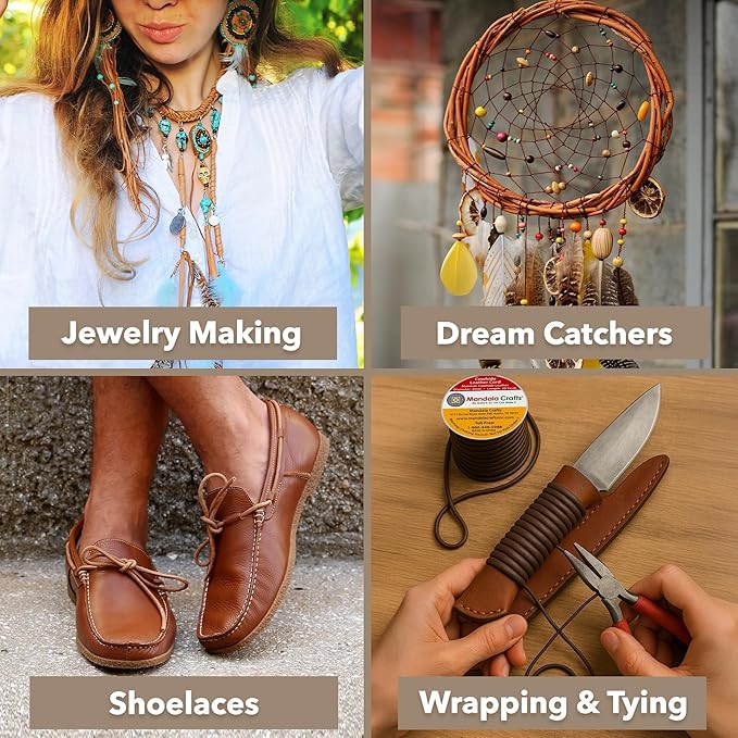 Mandala Crafts Round Genuine Rose Gold Leather Cord for Jewelry Making – 3mm Cowhide Leather Rope String Lace for Kumihimo – 20 Yards Cowhide Craft Cording Spool