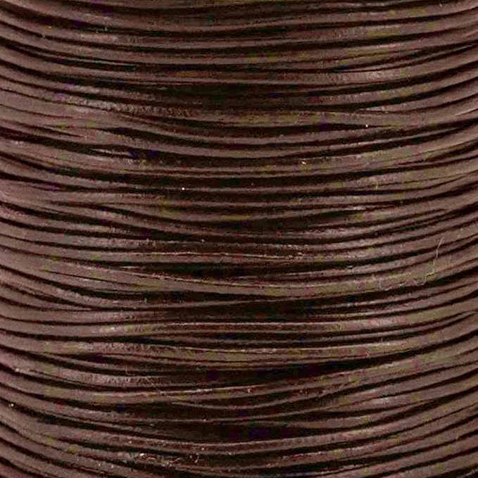 Mandala Crafts Round Cowhide Genuine Brown Leather Cord for Jewelry Making Kumihimo Leather Rope Spool - Brown String Lace - 20 Yds 1mm Cording