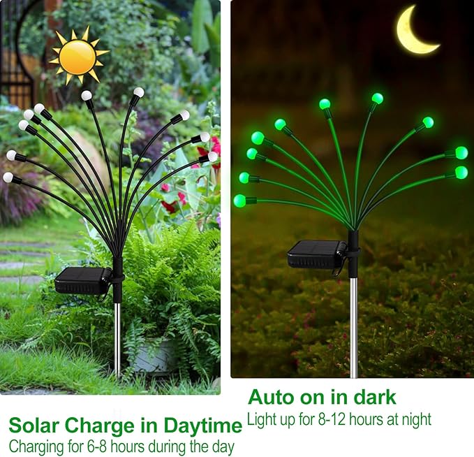 Kohlrabi Solar St Patricks Day Lights Outdoor, 2 Pack 16 LED Solar Green Firefly Lights, Waterproof Wind Swaying Light for St. Patrick's Day Irish Day Outside Yard Patio Decoration