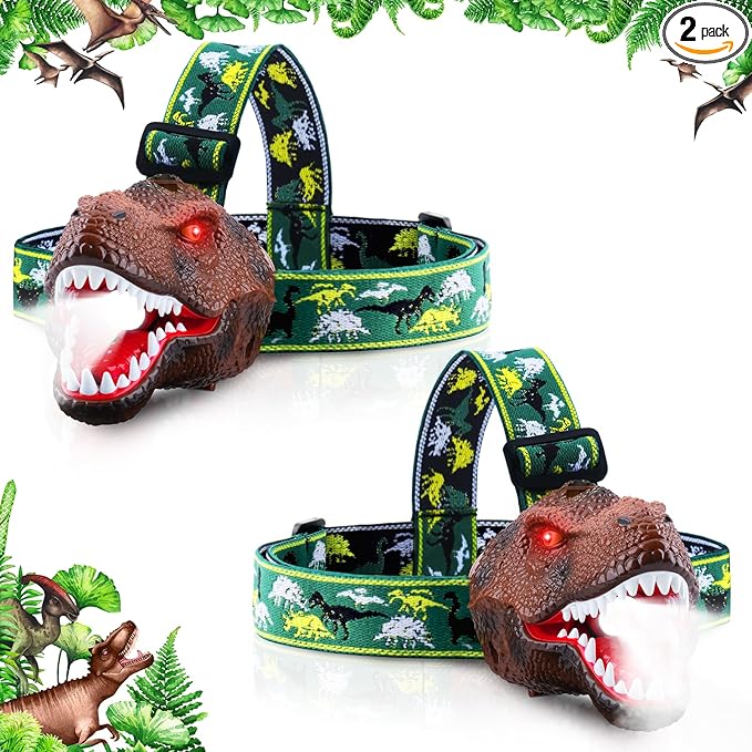 Dysaim LED Spray Headlamp - Essential Headlight for Kids Camping Gear | Dinosaur Toy Headlamp Flashlight for Boys and Girls | Ideal Gift for Birthday, Halloween, Christmas and New Year, 2 Pack