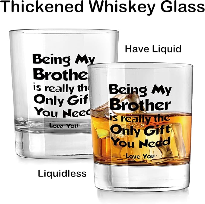 Nogrit Brother Gifts Whiskey Glasses 10 oz, Brothers Gifts for Birthday Father's Day, Being My Brother Is the Only Gift Old Fashioned Rocks Glasses for Men Drinking Cocktail Scotch Vodka Tequila Rum