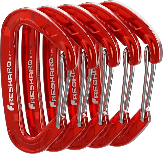 FresKaro 5pcs Nano Carabiner Clips, 8kN 1798lbs, Small Sturdy, Reliable Time-Tested Strong Spring Wiregate, Mini Size 2.37inch, Choice of 5colors