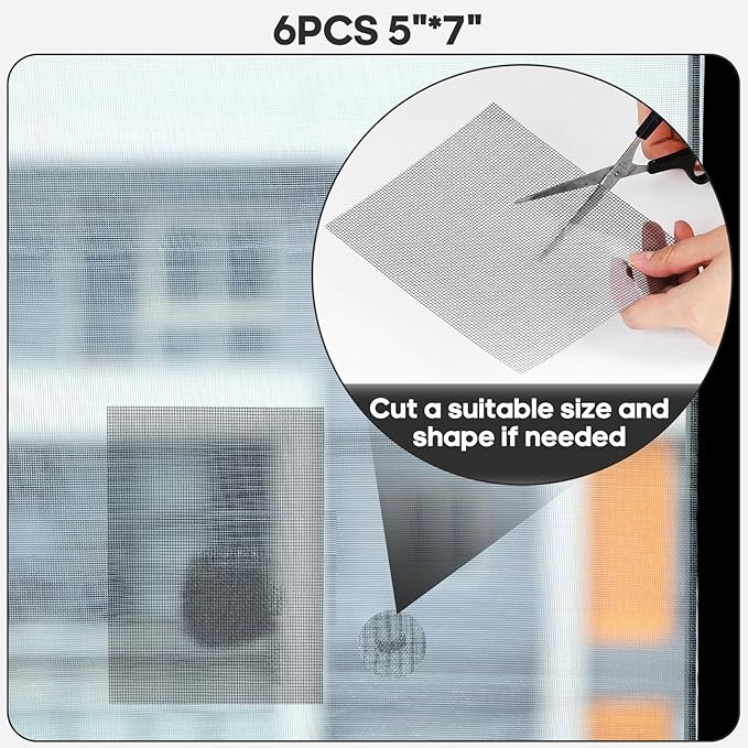 Secopad 5" x 7" Black/Grey Screen Repair Kit, 6 PCS Window Screen Patch Repair Tape for Mesh Window Door, Strong Adhesive Fiberglass Mesh Pacth Tape