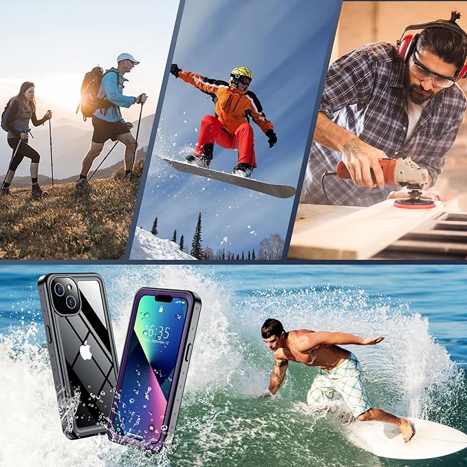 SPIDERCASE for iPhone 13 Case Waterproof, Built-in Lens & Screen Protector, Full Heavy Duty Protection, 12FT Military Shockproof, Dustproof, Anti-Scratched Phone Case,Purple