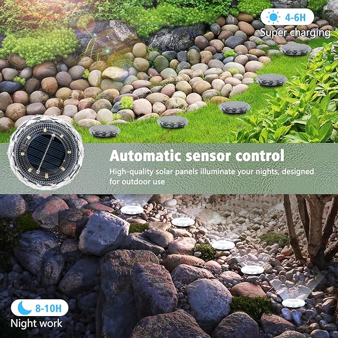 echosari Solar Ground Lights 6 Pack, Upgraded Solar Garden Lights Auto ON/Off Landscape Lighting Outdoor In-Ground Lights Waterproof Long Lasting for Pathway Walkway Patio (Cool White)