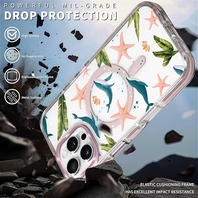 Case for iPhone 16 Pro,[Compatible with MagSafe],Sealife Whale Ocean Wildlife Clear Phone Case Design，for Women Girls Magnetic Clear Cover - Slim, Sleek, & Shockproof Protection