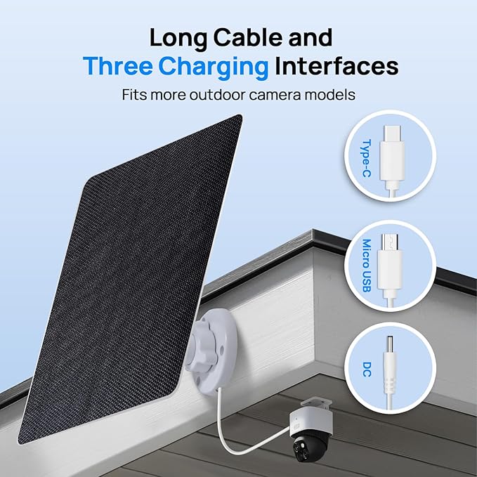 ECO-WORTHY Solar Panel for Ring Camera Outdoor Wireless, 5W Fast Charging Compatible with Rings Spotlight & All-New Stick Up Outdoor Cam with USB-C & Barrel Plug, USB C Solar Panel 5V, 9.8ft Cable（3m）