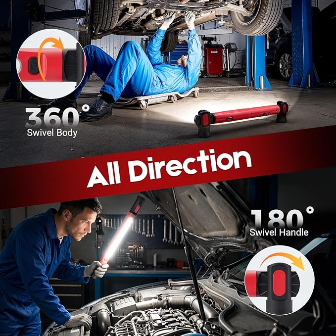 Work Light, 3000LM Ultra Bright LED Magnetic Light Bar, 5200mAh Cordless Rechargeable Work Lights with Hooks, Portable Under Hood Lights Machanic Tools for Car Repairing, Inspection, Garage, Emergency