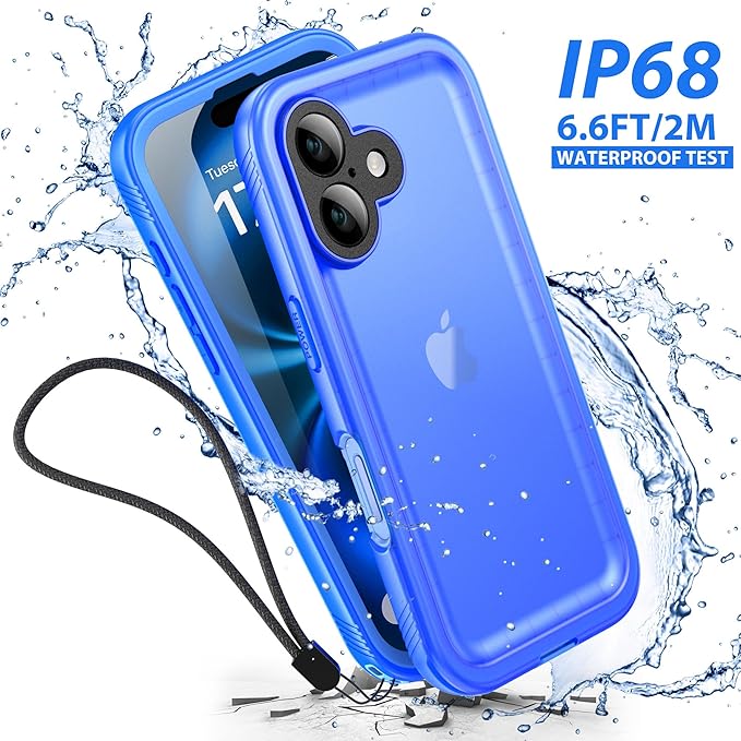 SPORTLINK for iPhone 16 Plus Case - IP68 Waterproof Military Protective Full Body Heavy Duty Shockproof 360 Sealed Dustproof with Camera Screen Protector Cover for i Phone 16 Plus 6.7" Blue