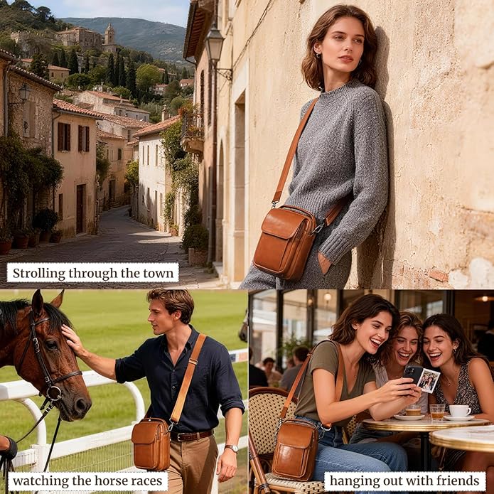 Augus Leather Small Messenger Bag For Men Crossbody Handbag Shoulder Sling Travel Bags for Men Purse Daypack Magnetic Buckle