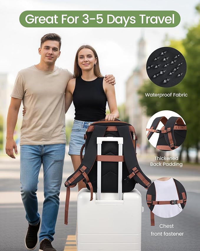 LOVEVOOK 40L Travel Backpack for Women & Men, Airline Approved Carry On Backpack, TSA Personal Item Bag fits 17.3 Inch Laptop, Waterproof Weekender Overnight Bags Suitcase for Work, Black