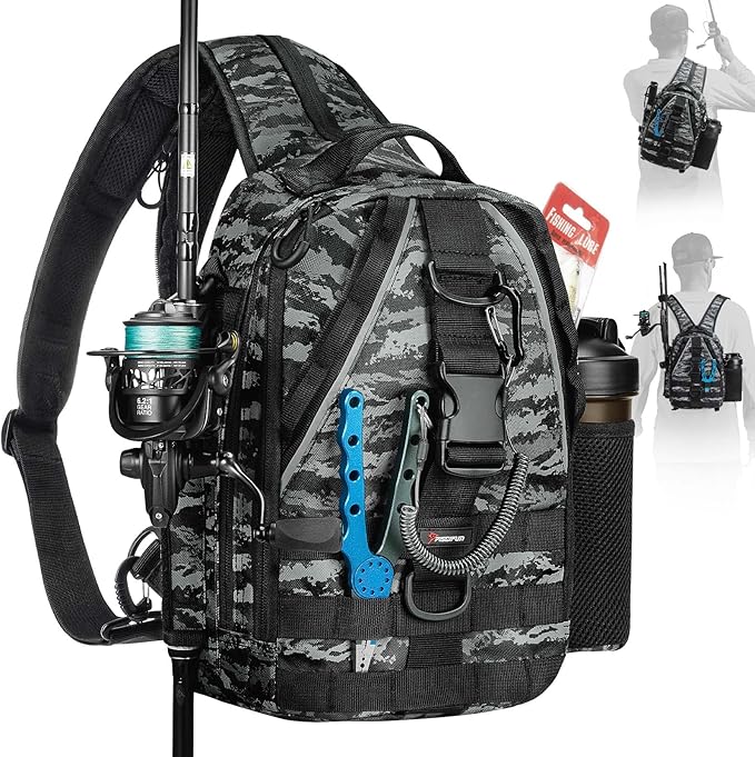 Piscifun Fishing Backpack with Rod Holder, Lightweight Sling Bag Storge Gear and Equipment