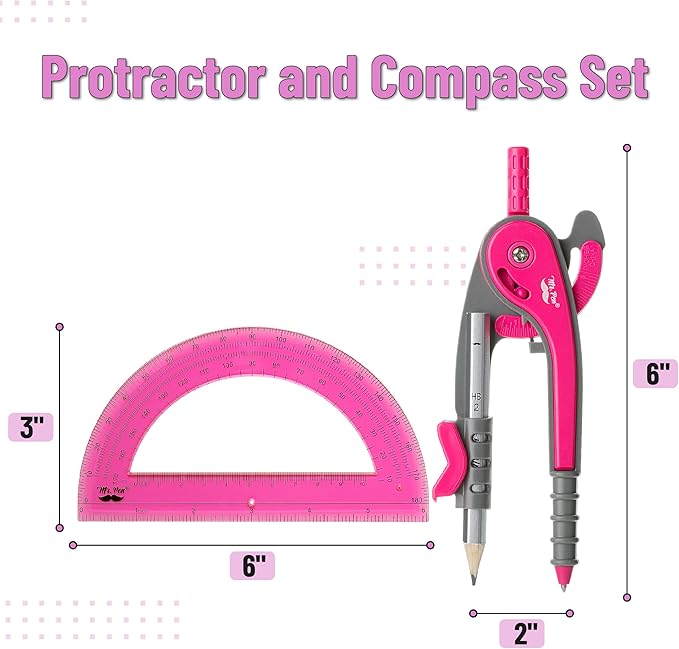 Mr. Pen- Geometry Compass and Protractor Set, 6 Inch Compass, 6 Inch Protractor, Drawing Tool for School, Clear Plastic, Easy Grip, Precision Design for Math, Art, Drafting, Architecture