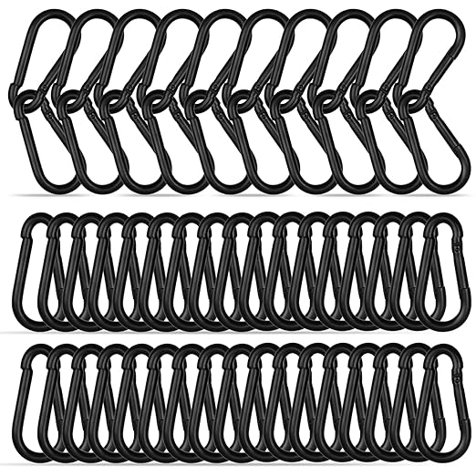 60PCS M6 Heavy Duty Carabiner Clip, 2.36Inch Snap Hook Quick Link Small Carabiner Clips,Spring Link Buckle for Fishing Camping Hammock Dog Leashes-260LBS Holding Capacity (Black)