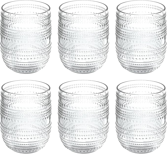 Beaded 15 oz Durable Acrylic Stemless Wine Glasses, Shatter-Resistant and Dishwasher-Safe Indoor/Outdoor Drinkware, Glass for Wine, Sangria, and Spritzers - Clear - Set of 6