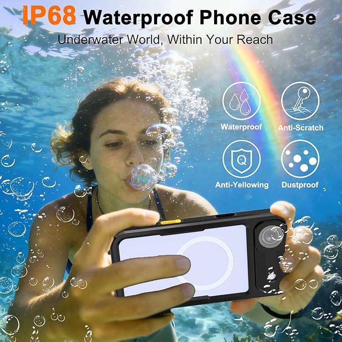 Underwater Case for iPhone 17 Air 6.5", IP68 [6.6FT Military] Waterproof Shockproof Full Body Protection, Ultra Slim MagSafe Compatible with Screen Protector for Snorkeling Swimming Outdoor Activities