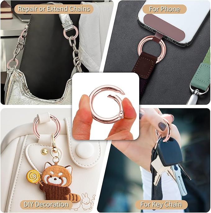 Gkeygo Key Ring Clip, 1 Inch Keychain Rings, 8 Pack Round Carabiner Clip for Keys, Buckle, Bags, Purses - Key Chain Hooks Replacement Keychains Lanyard DIY Crafts, Rose Gold