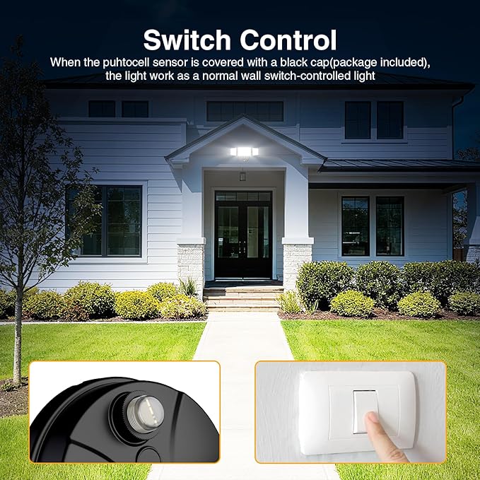 Onforu 70W Dusk to Dawn Outdoor Lighting,7000LM Black Flood Lights Outdoor,IP65 Waterproof Exterior Security LED Light,3 Adjustable Heads Photocell Light Fixture,6500K Floodlight for Garage,Patio,Yard