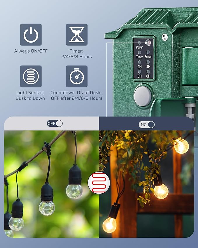 DEWENWILS Outdoor Power Stake Timer, Waterproof Outdoor Timer with 25FT Extension Cord, 100FT Range Remote Control, Photocell Dusk to Dawn Outlet for Lights, Yard, Garden, UL Listed