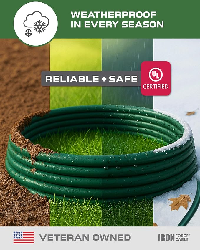 Iron Forge Cable 50ft Green Outdoor Extension Cord with 3 Outlets - 16/3 SJTW 50ft Extension Cord 3 Prong, 13 Amp All-Weather Heavy Duty Power Cable