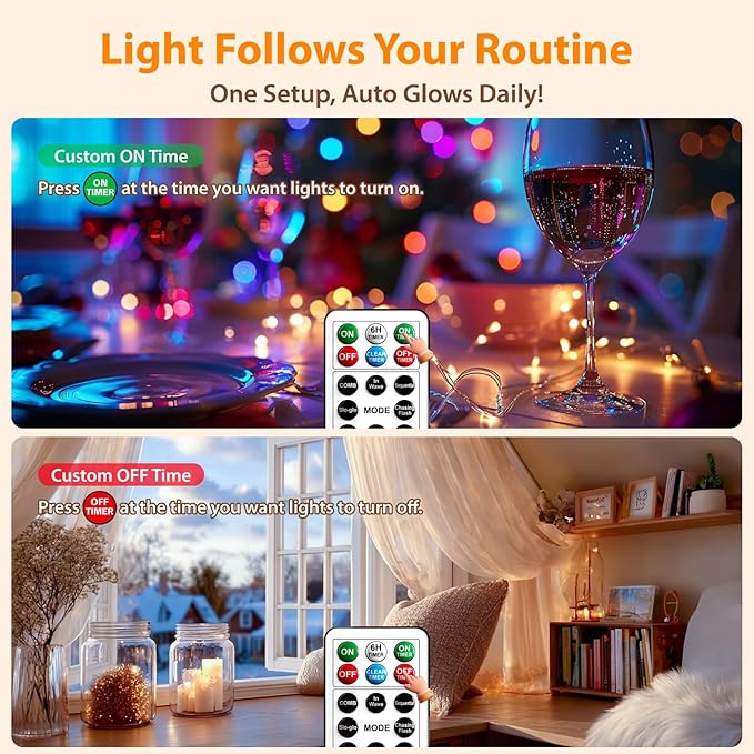 HXWEIYE Rechargeable Fairy Lights with Remote & DIY Timer, 33ft 100LED Battery Operated Twinkle String Lights, 8 Modes Decor Light for Bedroom Indoor Wedding Dorm Christmas Tree Party (Multicolor)