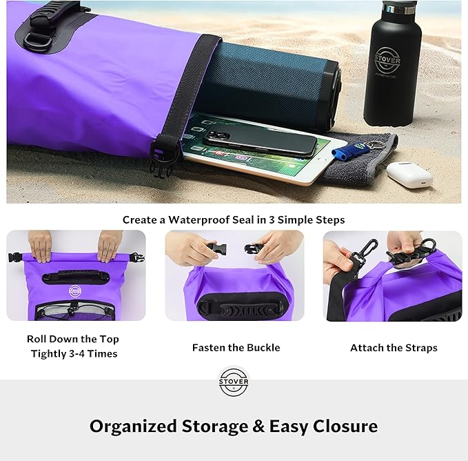 STOVER 5/10/25/30/40/55L Waterproof Dry Bag- Roll-Top Backpack w/Phone Case- Kayaking, Hiking, Camping, Boating- Men/Women