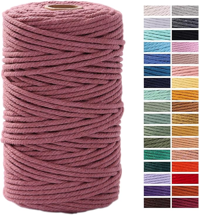 Vintage Pink Macrame Cord 4mm x 109Yards,Colored Cotton Rope Craft Cord Colorful Cotton Cord Twine for Wall Hanging Plant Hangers Crafts Knitting Decorative Projects