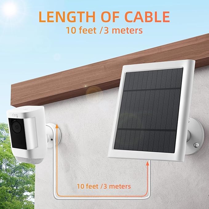 Solar Panel for Rings Camera White 2pack 4W Solar Charger Compatible with Rings Spotlight &Stick Up Outdoor Cam Battery, 10ft Long Cable with USB-C to Barrel Plug Adapter