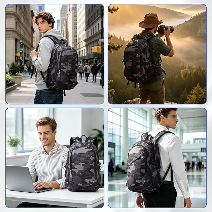Kono Travel Laptop Backpack with USB Charging Port, Business Anti Theft Slim Sturdy Personal Item Bag, Water Resistant College Computer Daypack for Men & Women Fits 15.6 Inch Notebook, Camo