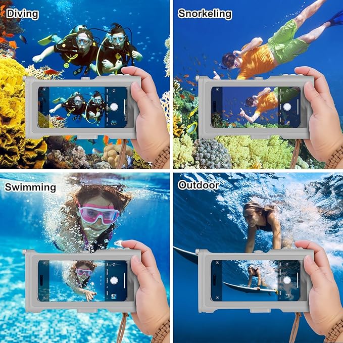 Universal Underwater Phone Diving Case with Bluetooth Controller, IP68 50FT Waterproof for iPhone 17 (Standard Only), iPhone 16/15/14/13/12/11 & Galaxy S24/S23/S22, Grey+Orange