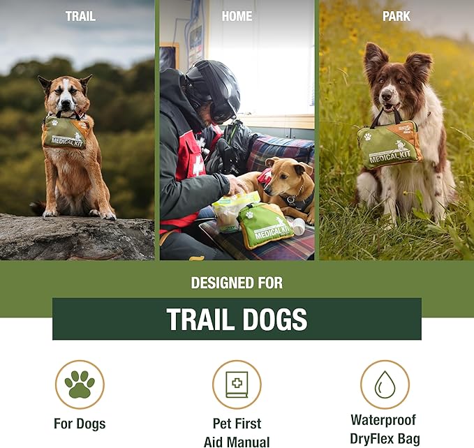 Adventure Medical Kits Trail Dog Medical Kit - Pet First Aid Kit with Dressings, Bandages, Instruction Manual & Tools - Lightweight, Compact Dog Safety Pack
