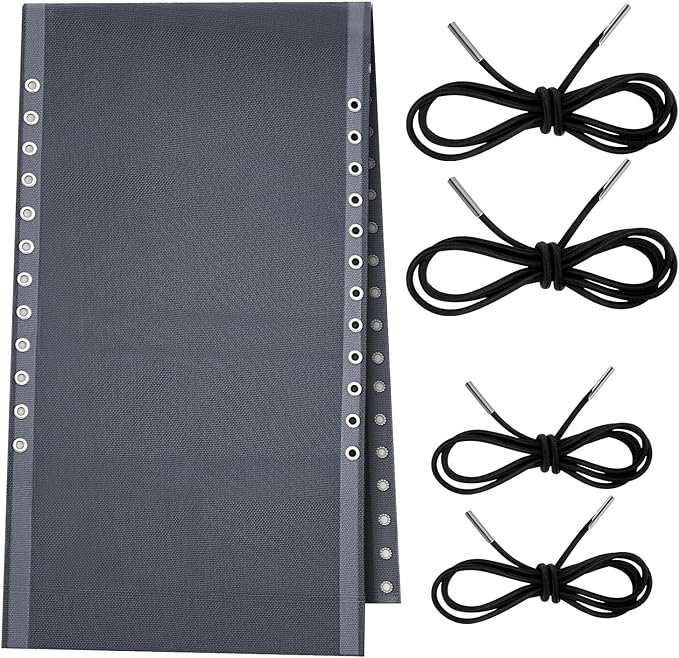 Queekay Chair Replacement Fabric with 4 Bungee Cord Lounge Chair Cloth Mesh Repair Kit for Patio Recliner Outdoor Lawn Pool(63 x 17 Inch,Ice Grey)