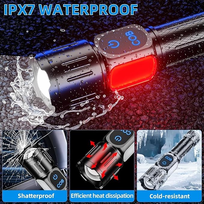 Rechargeable LED Flashlight, Super Bright 99000 High Lumens Flash Light, 9 Modes Zoomable Flashlight with LCD Display, Waterproof Tactical Flashlights for Camping, Home Emergency