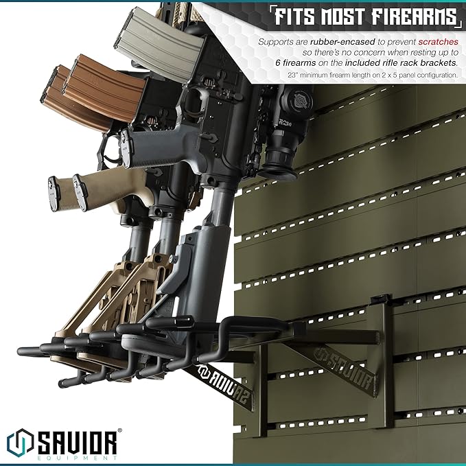 Savior Equipment Wall Rack System Heavy-Duty Steel Tactical Rifle Carbine Shotgun Handgun Storage Wall Mount, Modular Firearms Gun Wall Gear Accessories Organizer, Holds up to 6 Rifles & 6 Pistols
