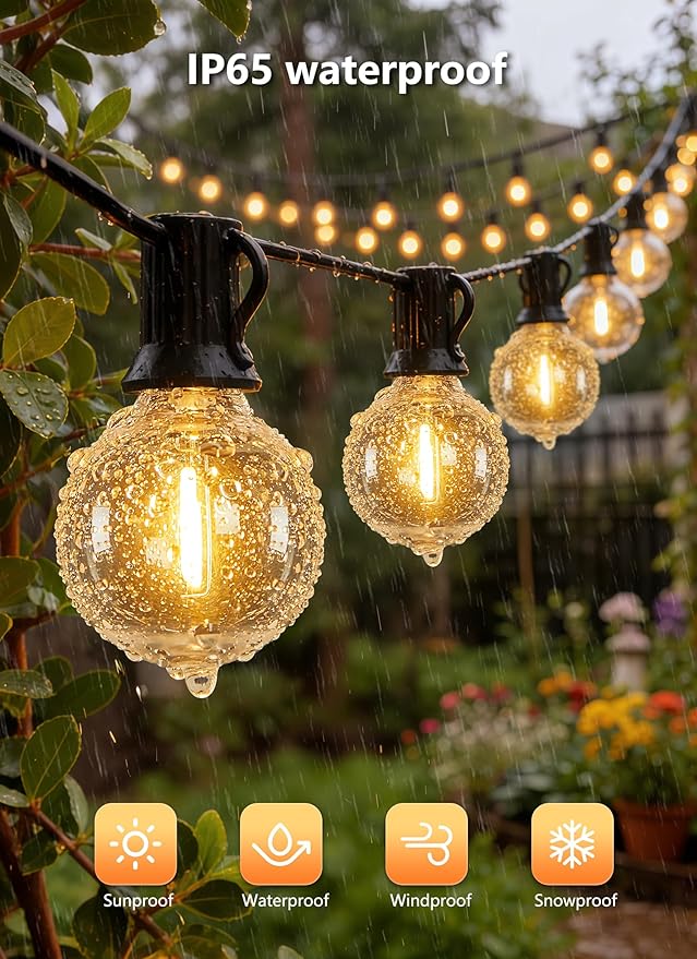 Outdoor String Lights with Remote, 100Ft Outside Waterproof Light with Dimmable G40 LED Bulbs, Shatterproof Connectable Hanging Patio Lights for Porch, Backyard, Bistro, Deck, Balcony, Home Decor