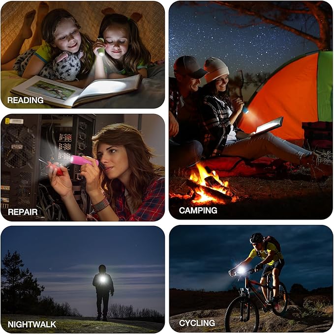 EverBrite Mini Flashlight 3-Pack, Small Flash Lights 9 AAA Batteries Included, Pink/Green/Blue LED Flashlights with Lanyard for Camping/Emergencies, Christmas Gifts