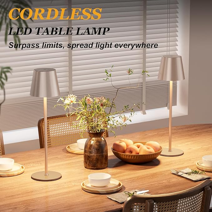 Kakanuo Cordless Table Lamp Rechargeable - Antique White 2 Pack Battery Operated Lamp for Counter, 3 Color Stepless Dimming Wireless Lamp for Dining Kitchen, Outdoor Patio, Touch Control