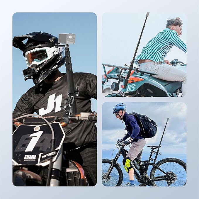 NEEWER Motorcycle Mount Accessories Kit Compatible with GoPro Insta360 DJI, Bike Tail Handlebar Invisible Selfie Stick Double Clamp Holder with Action Camera Adapter for POV Video Recording, GP-30