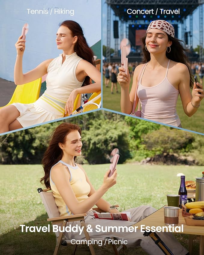 Gaiatop Portable Handheld Fan, 3 in 1 Mini Fan Handheld [17h Max Cooling], Foldable Personal Fans Pocket Design, USB Travel Fans Portable, Lash Trip Summer Essential Cute Gifts for Women Girl, Pink