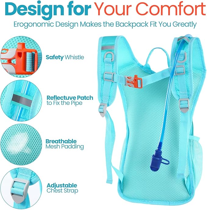 Shinylin 2 Pcs Kids Hydration Backpack with 1.5L Water Bladder Lightweight Kids Hiking Backpack Water Rucksack for Boys Girls Climbing Running