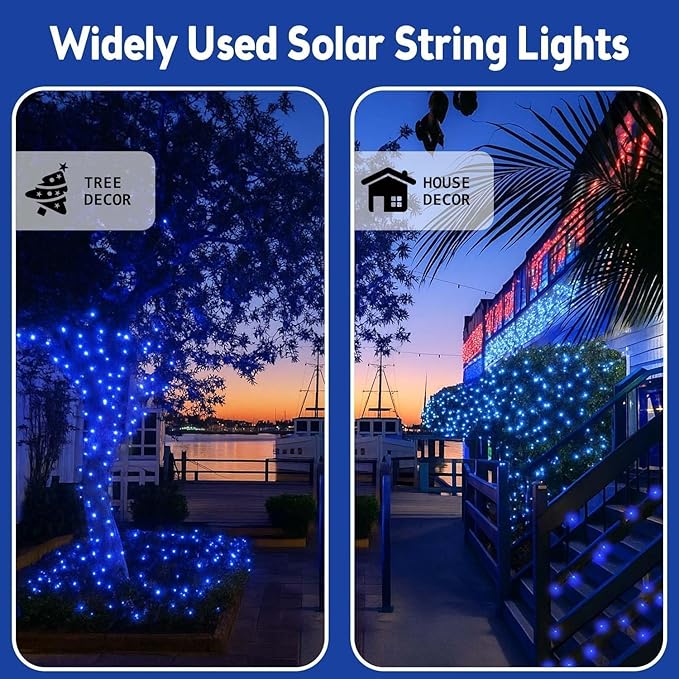 Extra-Long Solar String Lights for Outside, 4 Pack 400LED Solar Fairy Lights Outdoor Waterproof, Copper Wire with 8 Modes Solar Twinkle Lights for Tree Garden Party Patio Xmas Wedding Decor (Blue)