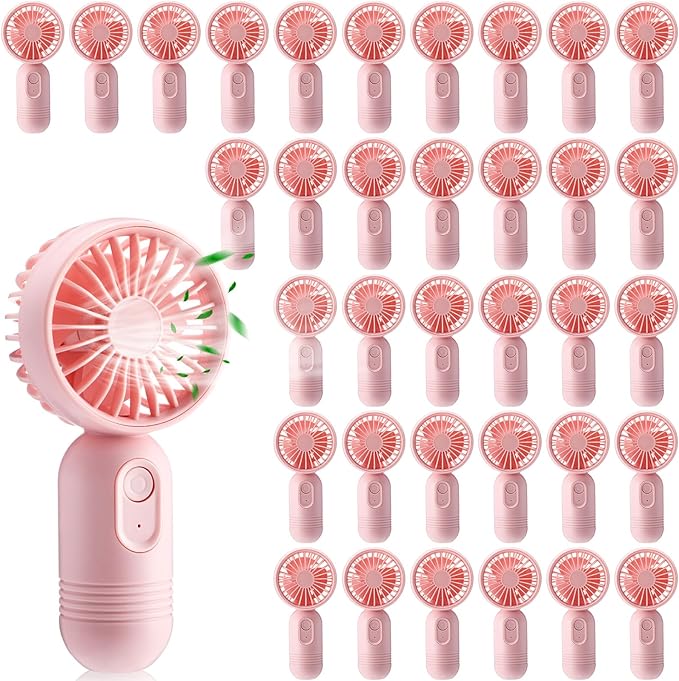 Rossesay 36 Pcs Mini Portable Fan Bulk Cute Handheld Lightweight Small Little Personal Hand Eyelash Fan 3 Speeds USB Rechargeable for Women Men Indoor Outdoor Makeup Travel (Pink)