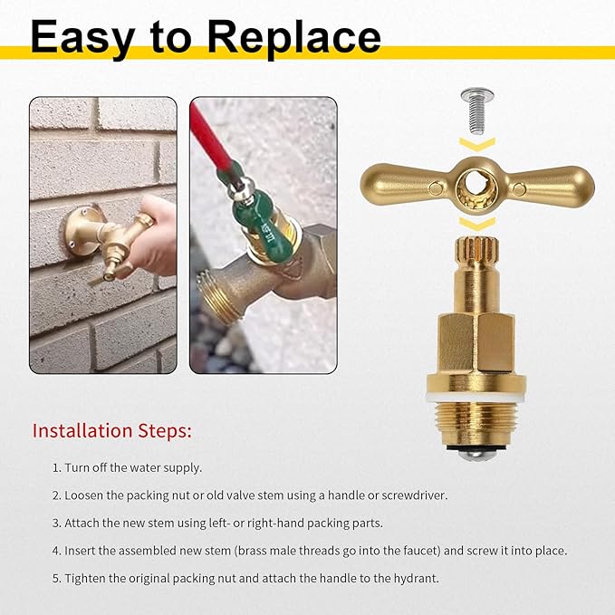 PK1100 Brass Faucet Stem & Bonnet Replacement Kit for Arrowhead Hose Bibs, Hose Bib Valve Stem Repair, Fits PK1100 / PP806-15 Outdoor Faucet & Boiler Drain