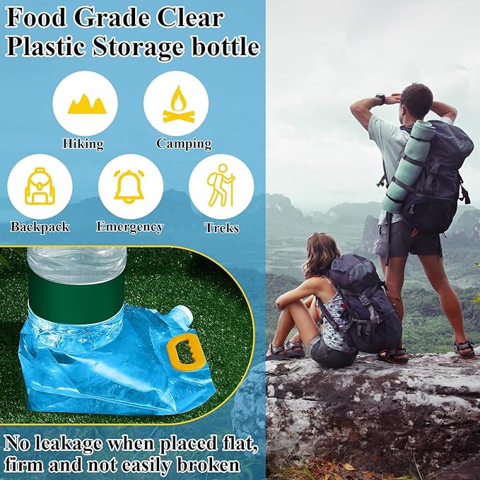 Tessco for you 12 Pack 1.3 Gallon Collapsible Water Storage Bag Water Container Emergency Jug Plastic Storage Pouch Freezable Carrier Tank Foldable Bottle for Outdoor Sport Camping (Blue)