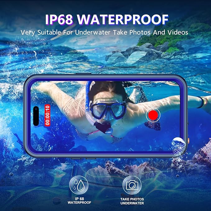 Temdan Compatible with iPhone 14 Pro Max Case Waterproof, Built-in Screen & Camera Protector IP68 Underwater Full Body 14FT Military Dropproof Shockproof Phone Case 6.7"-Purple/Clear
