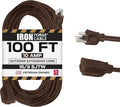 Iron Forge Cable Outdoor Brown Extension Cord 100 ft - 16 Gauge 10 Amp Heavy Duty Brown Outdoor Extension Cords 3 Prong - 16/3 SJTW Great for Outdoor