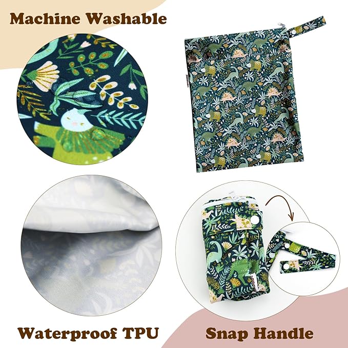 Mama Koala Wet Dry Bags, Portable Washable Reusable Baby Cloth Diapers Bags, 2pcs Medium Size for Travel Beach Laundry Pool Gym Yoga (WB-Forest)